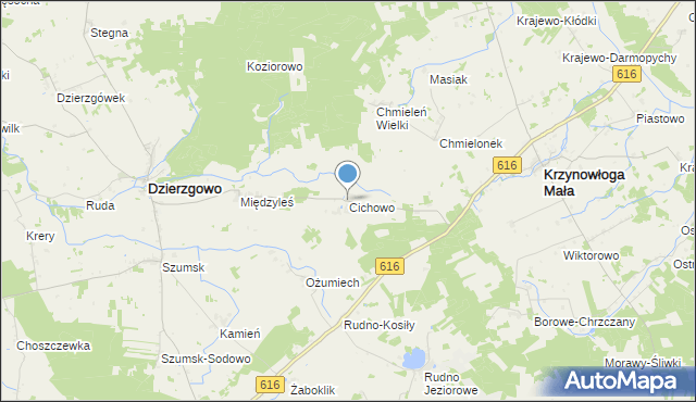 mapa Cichowo, Cichowo gmina Krzynowłoga Mała na mapie Targeo